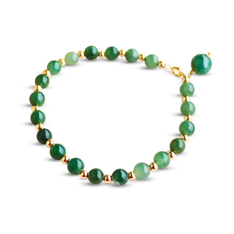 14k Gold Natural Green Jade Lucky Charm Bracelet - Buddha Power Store