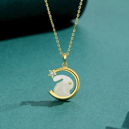 22k Gold Lucky Rabbit Jade Necklace - Buddha Power Store