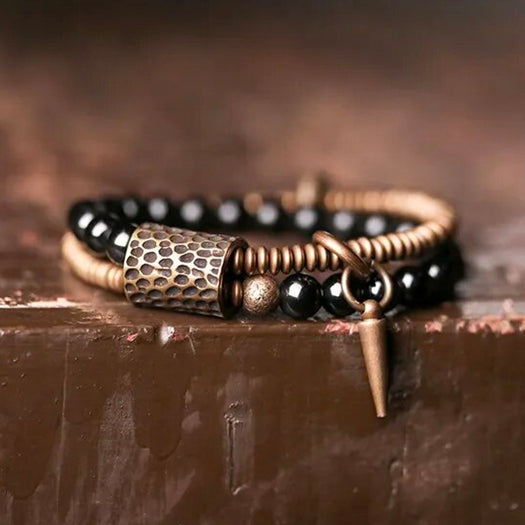 Black Obsidian Brass Bracelet - Buddha Power Store