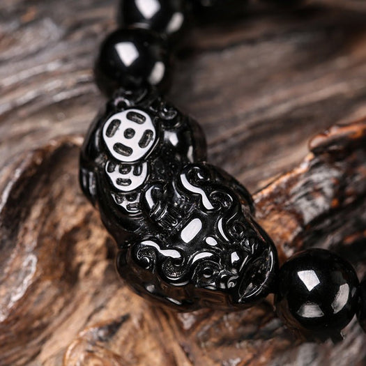 Black Obsidian Pi Yao Wealth & Protection Bracelet - Buddha Power Store