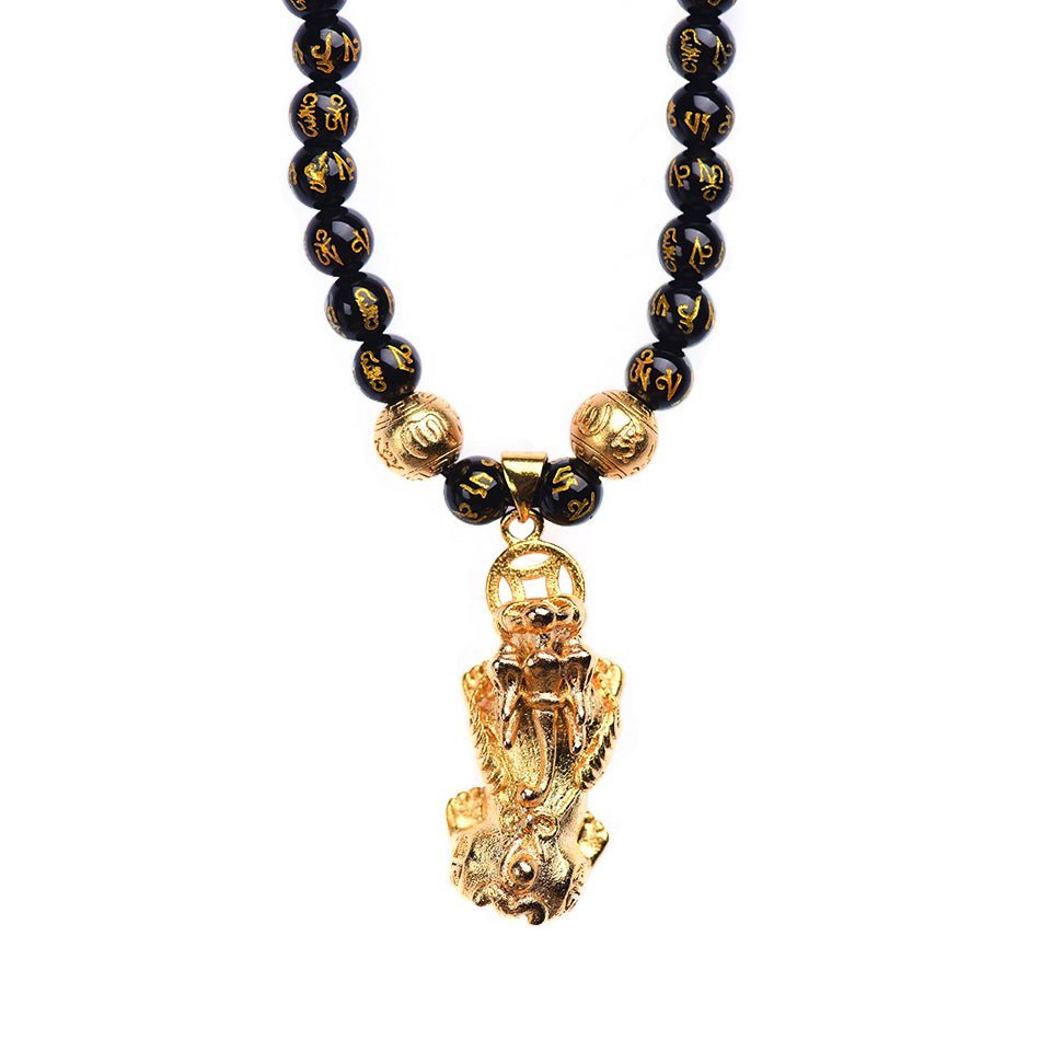 Feng Shui Black Obsidian Wealth Necklace - Buddha Power Store