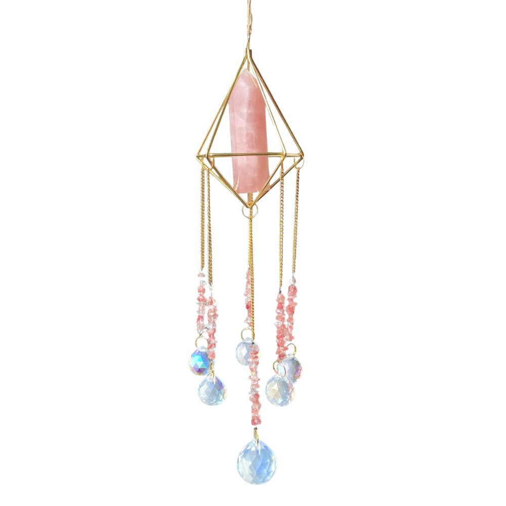 Feng Shui Crystal Pink Quartz Suncatcher Buddha Power Store