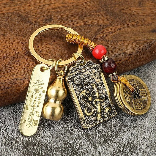 Five Emperors Gourd & Lucky Coin Zodiac Keychain - Buddha Power Store