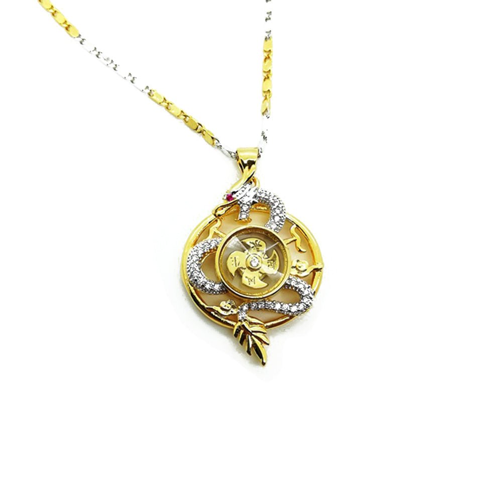 Gold Rotating Windmill Energy with Dragon Feng Shui Lucky Necklace - Buddha Power Store