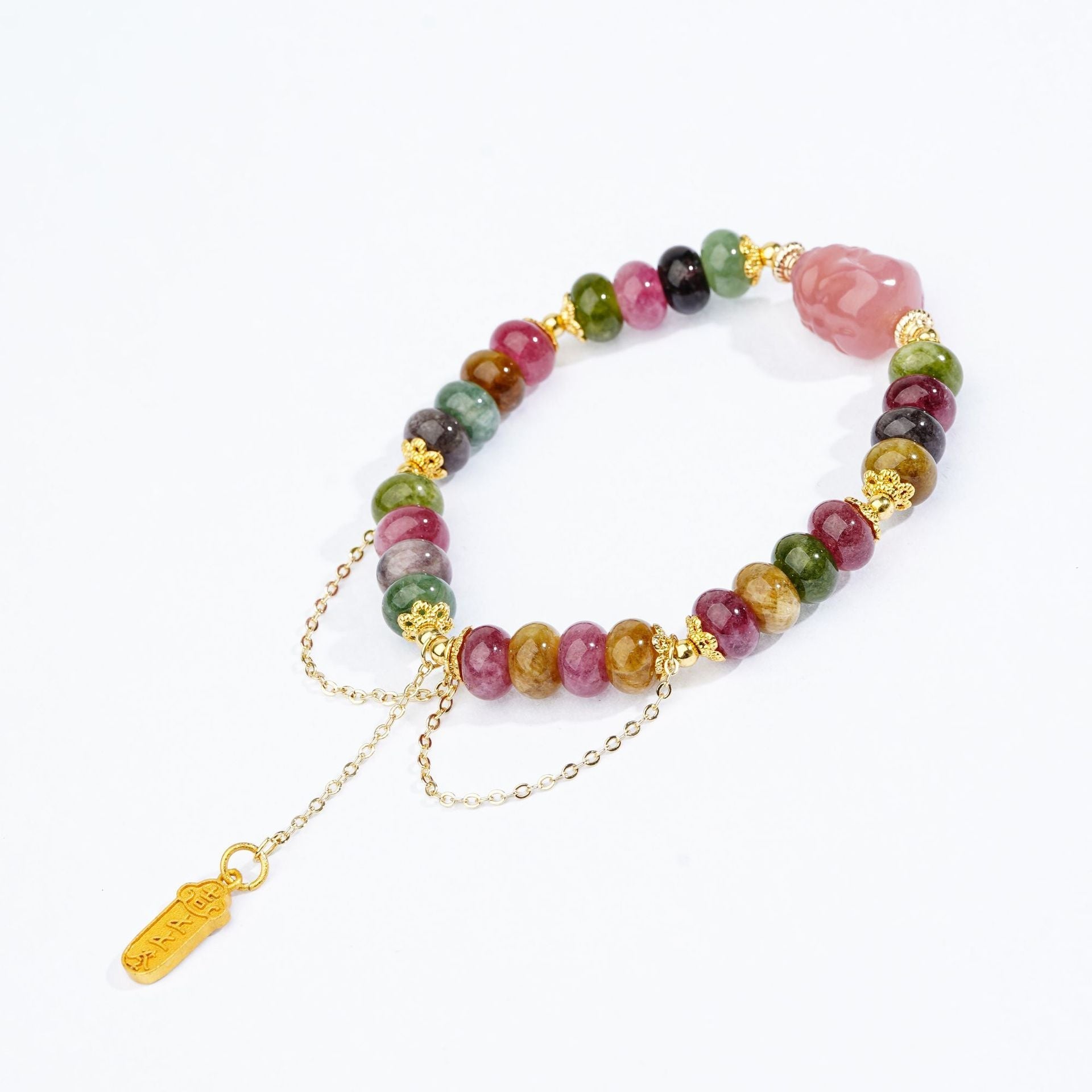 Bracelet à breloques quartz rose et tourmaline - Buddha Power Store