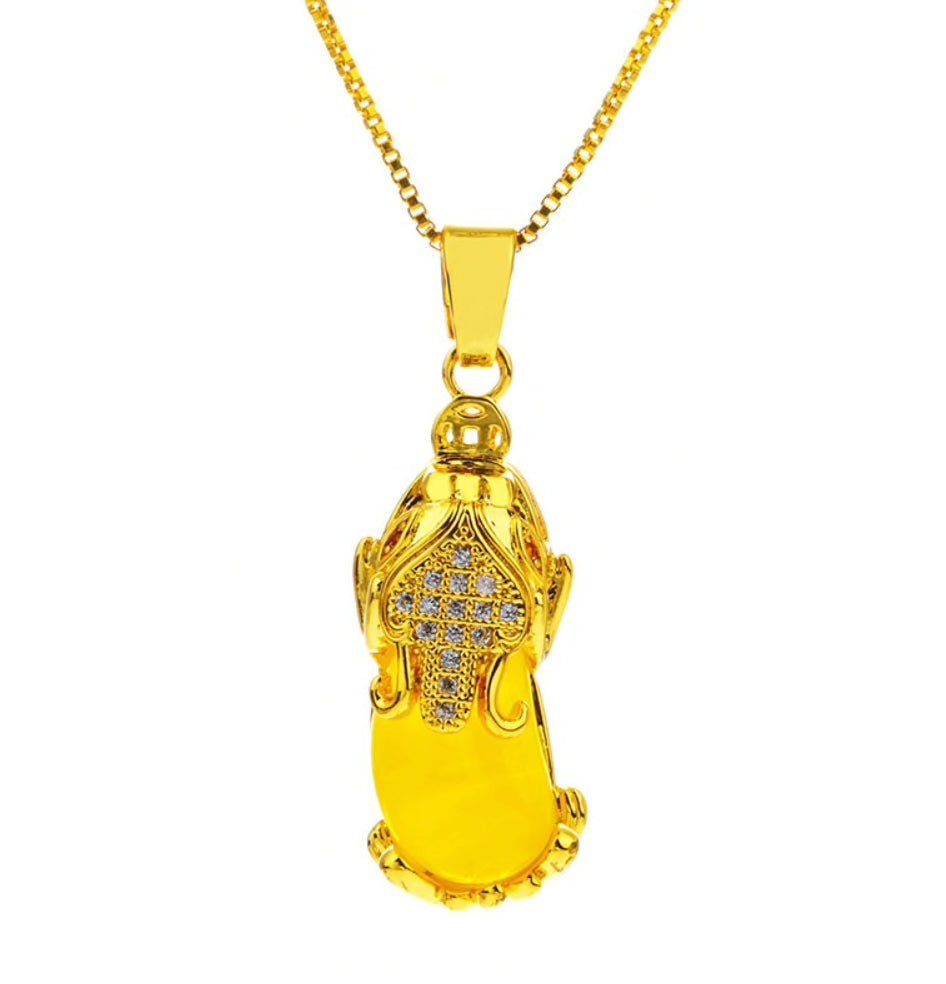 18-karätige Gold-Charm-Pixiu-Realth-Halskette – Buddha Power Store