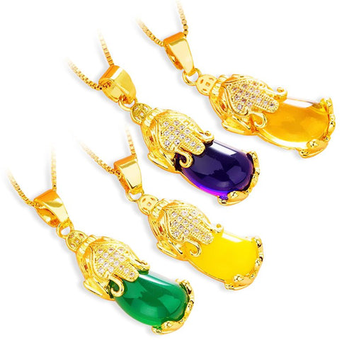 18k Gold Charm Pixiu Wealth Necklace - Buddha Power Store