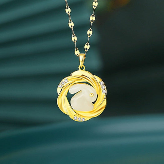 Glückskaninchen-Jade-Halskette aus 22 Karat Gold – Buddha Power Store