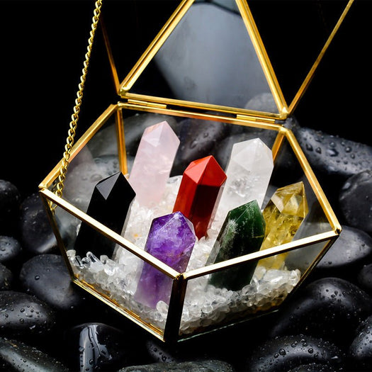 Expositor de adornos de cristal con piedras de los 7 chakras - Buddha Power Store