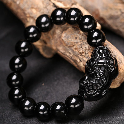 Schwarzes Obsidian-Pi-Yao-Armband für Reichtum und Schutz – Buddha Power Store