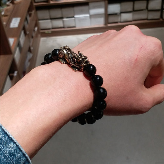 Schwarzes Obsidian-Armband für Reichtum und Glück – Buddha Power Store