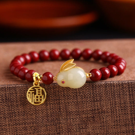 Bracelet Lapin en Jade Cinabre - Buddha Power Store
