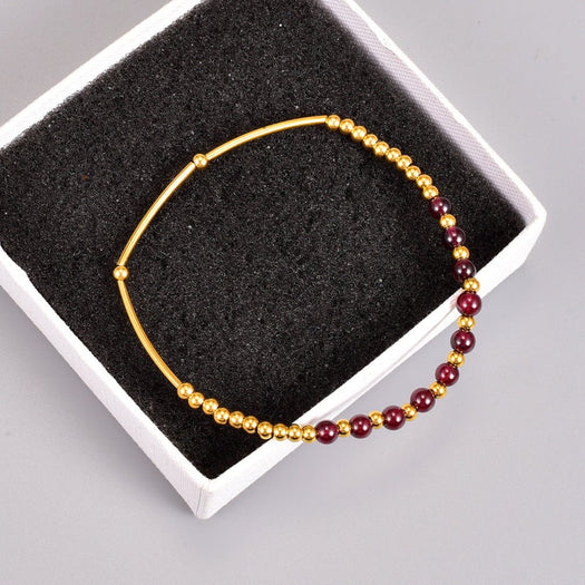 Elegantes rotes Granat-Armband aus 18-karätigem Gold – Buddha Power Store