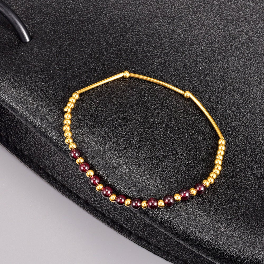 Elegantes rotes Granat-Armband aus 18-karätigem Gold – Buddha Power Store