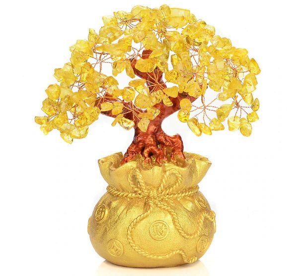 Ornamentos de riqueza de árvore de dinheiro citrino Feng Shui - Buddha Power Store