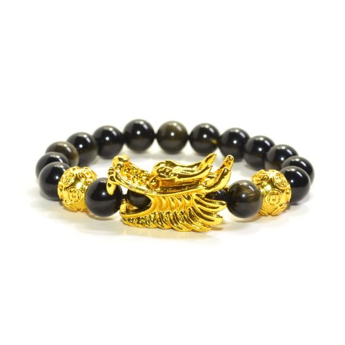 Feng Shui Dragon Gold Obsidian Wealth Bracelet - Buddha Power Store