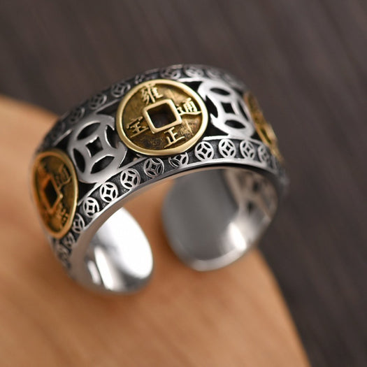 Feng Shui Fünf-Kaiser-Glücksmünzen-Ring – Buddha Power Store