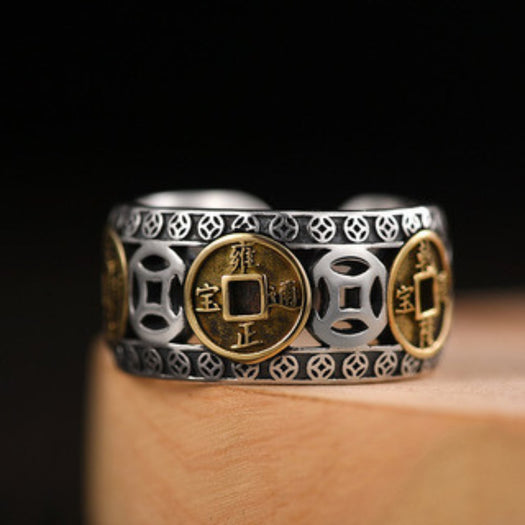 Feng Shui Five-Emperor Lucky Coins Ring - Buddha Power Store
