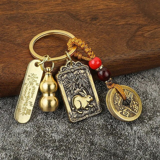 Porte-clés Zodiaque Gourde et pièce porte-bonheur des Cinq Empereurs - Buddha Power Store