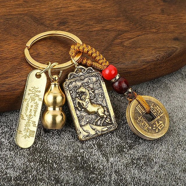 Five Emperors Gourd & Lucky Coin Zodiac Keychain - Buddha Power Store