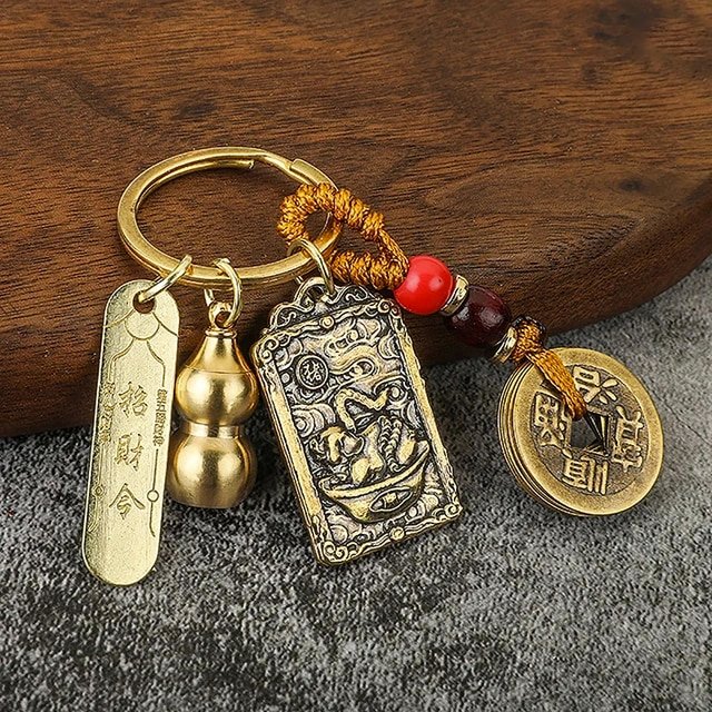 アクセサリー shink_0509 Five Emperors Gourd & Lucky Coin Zodiac Keychain - Buddha Power Store
