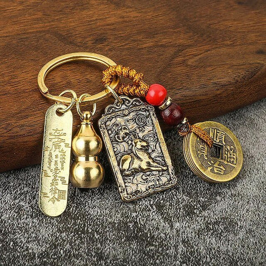 Porte-clés Zodiaque Gourde et pièce porte-bonheur des Cinq Empereurs - Buddha Power Store