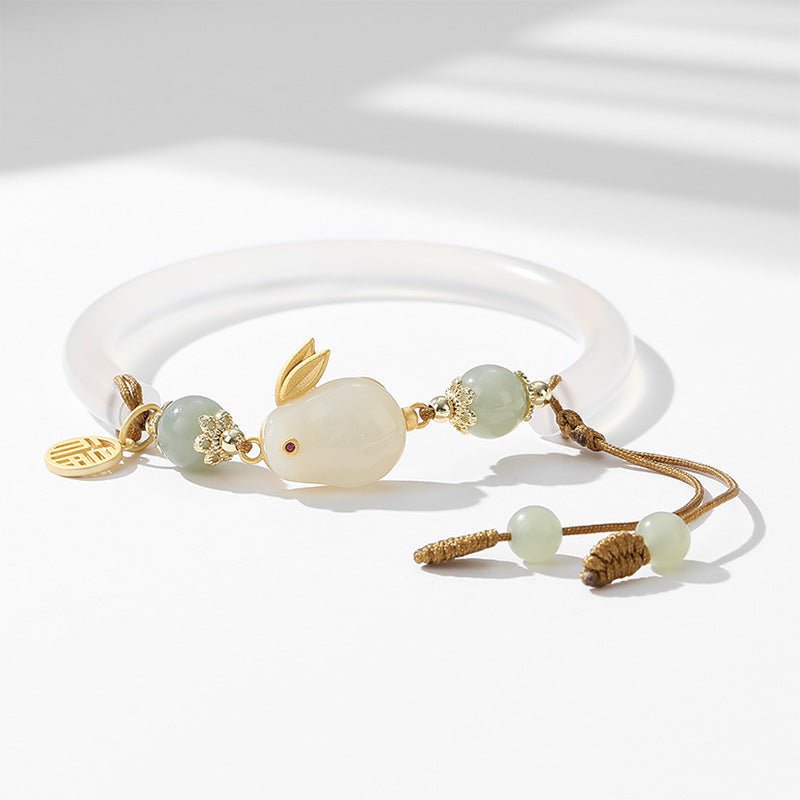 Fortune Rabbit White Chalcedony Bracelet - Buddha Power Store