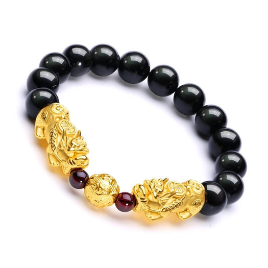 Bracelet à breloques Double Pixiu en agate noire et rouge Fortune Stabilité - Buddha Power Store