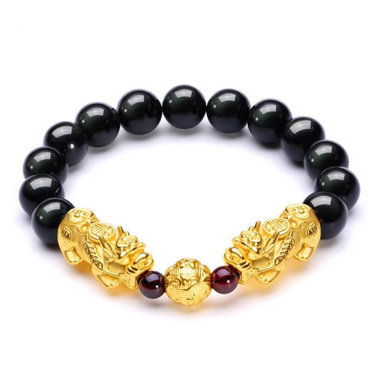 Fortune Stability Double Pixiu in Black & Red Agate Charm Bracelet - Buddha Power Store