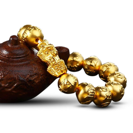 Gold Pixiu Wealth Mantra Bracelet - Buddha Power Store