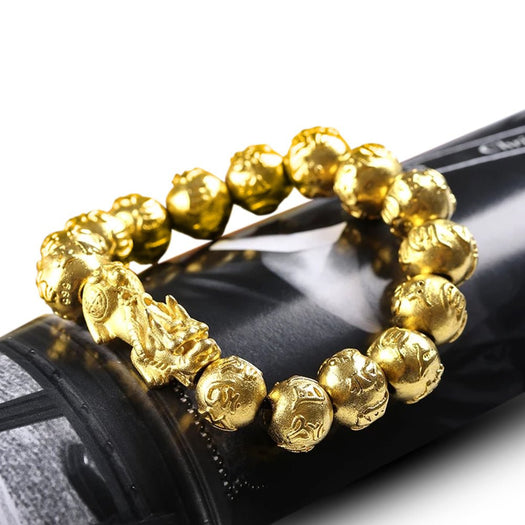 Gold Pixiu Wealth Mantra Bracelet - Buddha Power Store