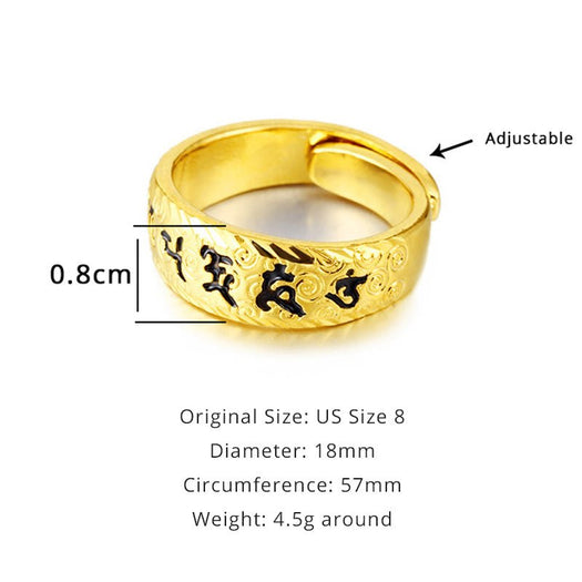 Gold Plated Om Mani Padme Hum Adjustable Mantra Ring - Buddha Power Store