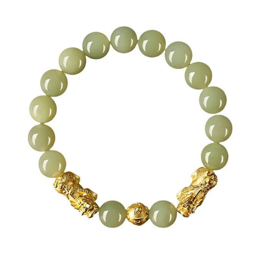Goldenes Pixiu-Armband aus grüner Jade – Buddha Power Store