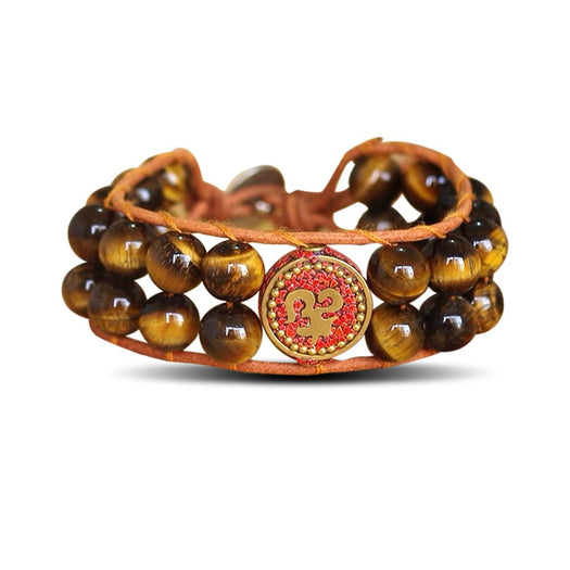 Lucky Double Tiger's Eye Om Chakra Wrap Bracelet - Buddha Power Store