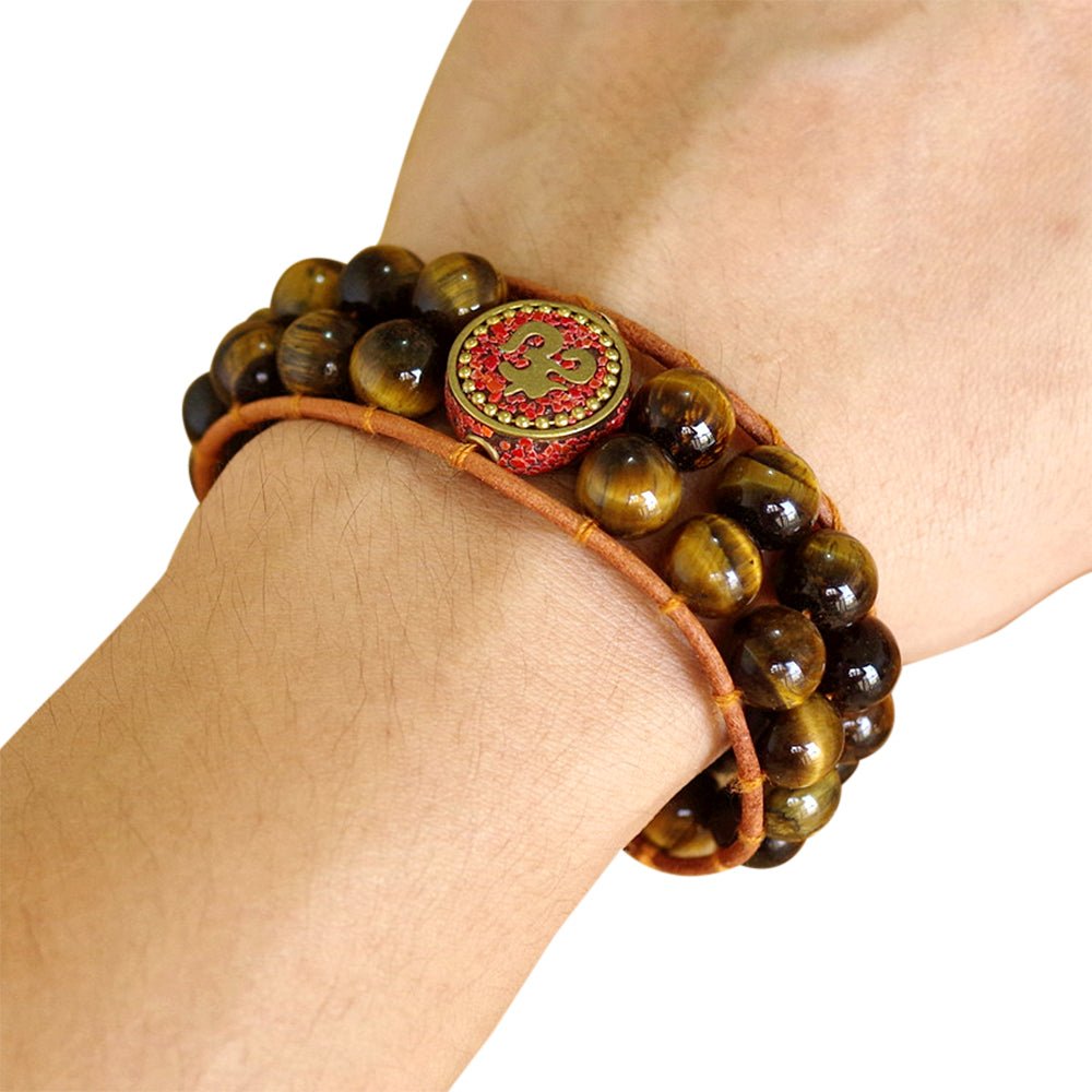 Bracelet porte-bonheur double oeil de tigre Om Chakra - Buddha Power Store