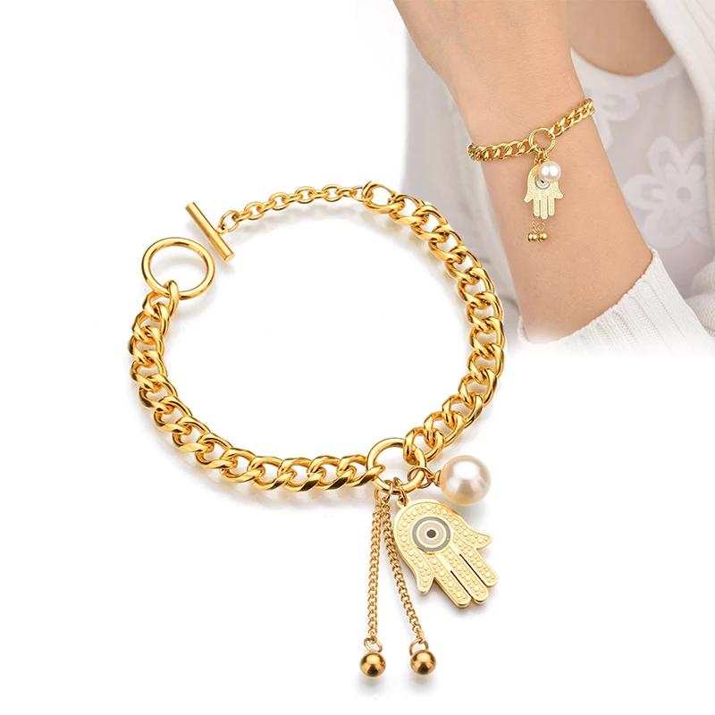Bracelet en or avec mains de Hamsa porte-bonheur et mauvais œil - Buddha Power Store