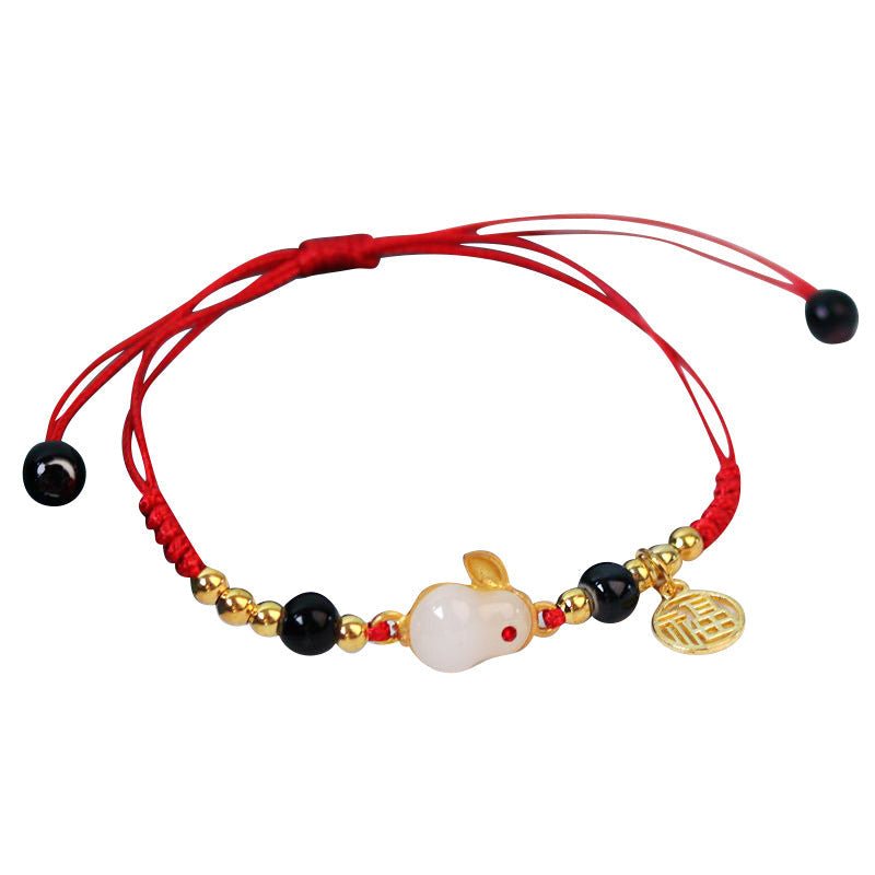 Bracelet en jade en corde rouge Lucky Rabbit - Buddha Power Store
