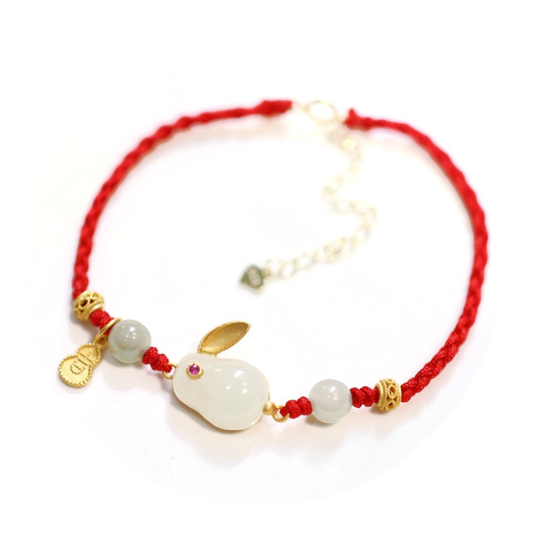 Bracelet porte-bonheur en forme de lapin de jade en corde rouge - Buddha Power Store