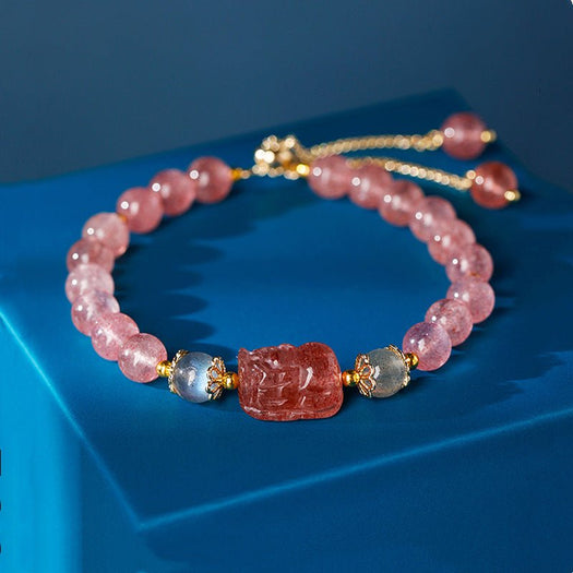 Bracelet à breloques Lucky Pixiu en cristaux naturels - Buddha Power Store