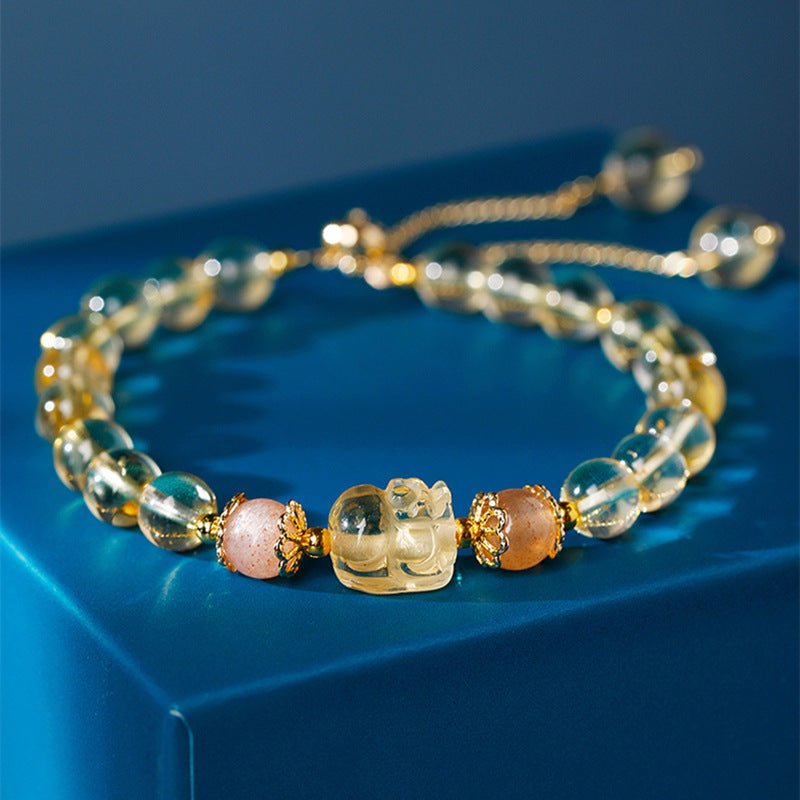 Glücks-Pixiu-Charm-Armband mit natürlichen Kristallen – Buddha Power Store