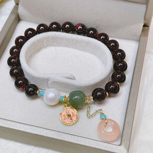 Natural Garnet with Jade Charm Bracelet - Buddha Power Store