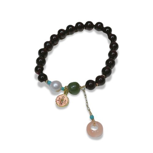Grenat naturel avec bracelet à breloques en jade - Buddha Power Store