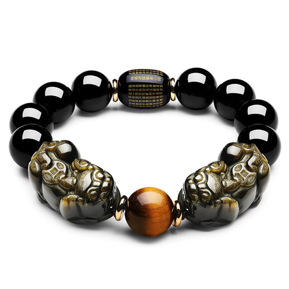 Natural Gold Obsidian Double Pi Yao Wealth Bracelet - Buddha Power Store