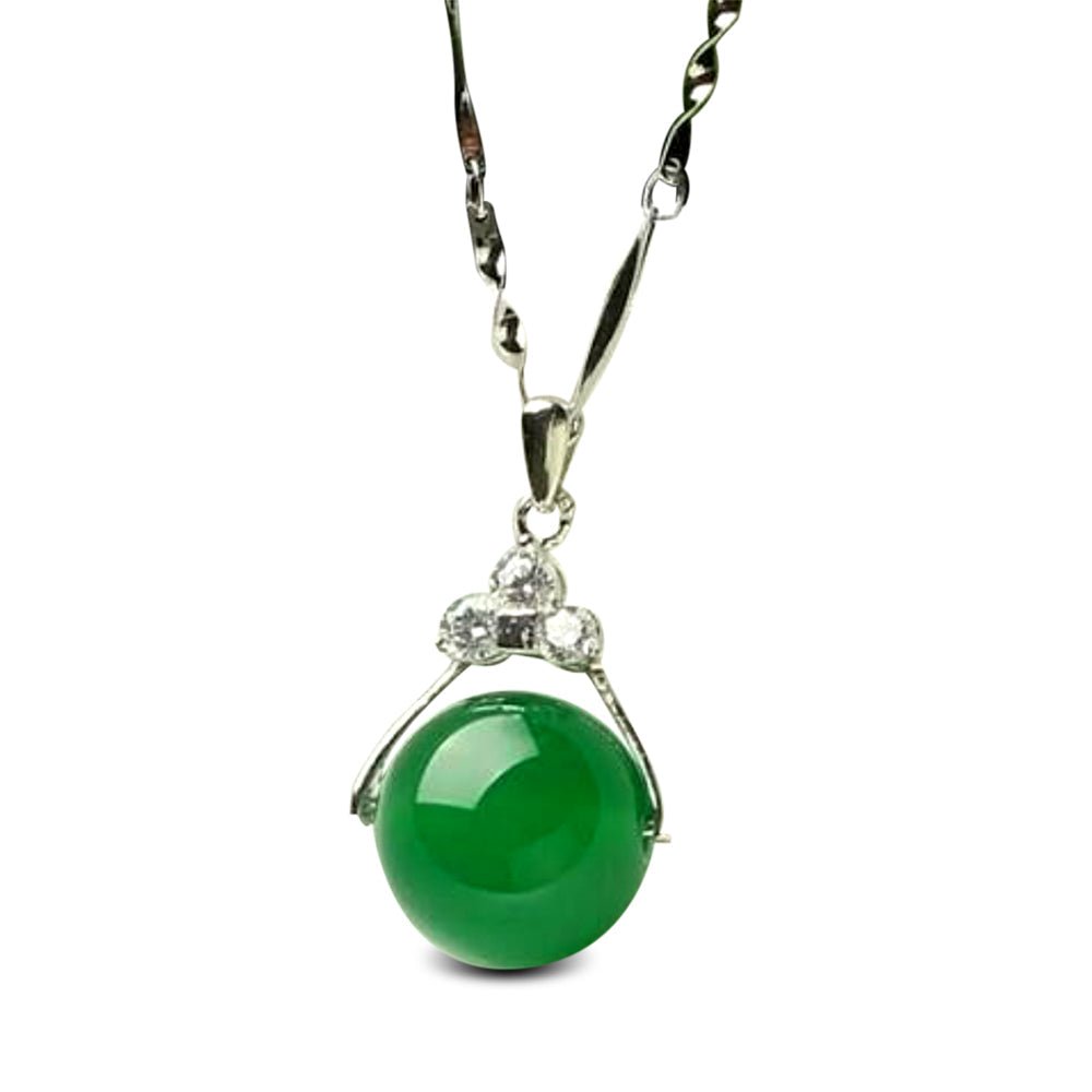 Natürliche grüne Jade-Geld-Realth-Ball-Silberhalskette – Buddha Power Store