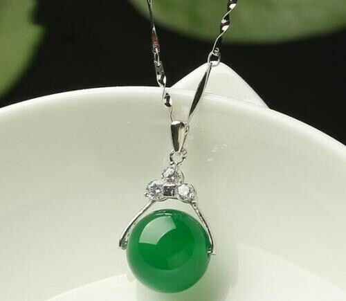 Natürliche grüne Jade-Geld-Realth-Ball-Silberhalskette – Buddha Power Store