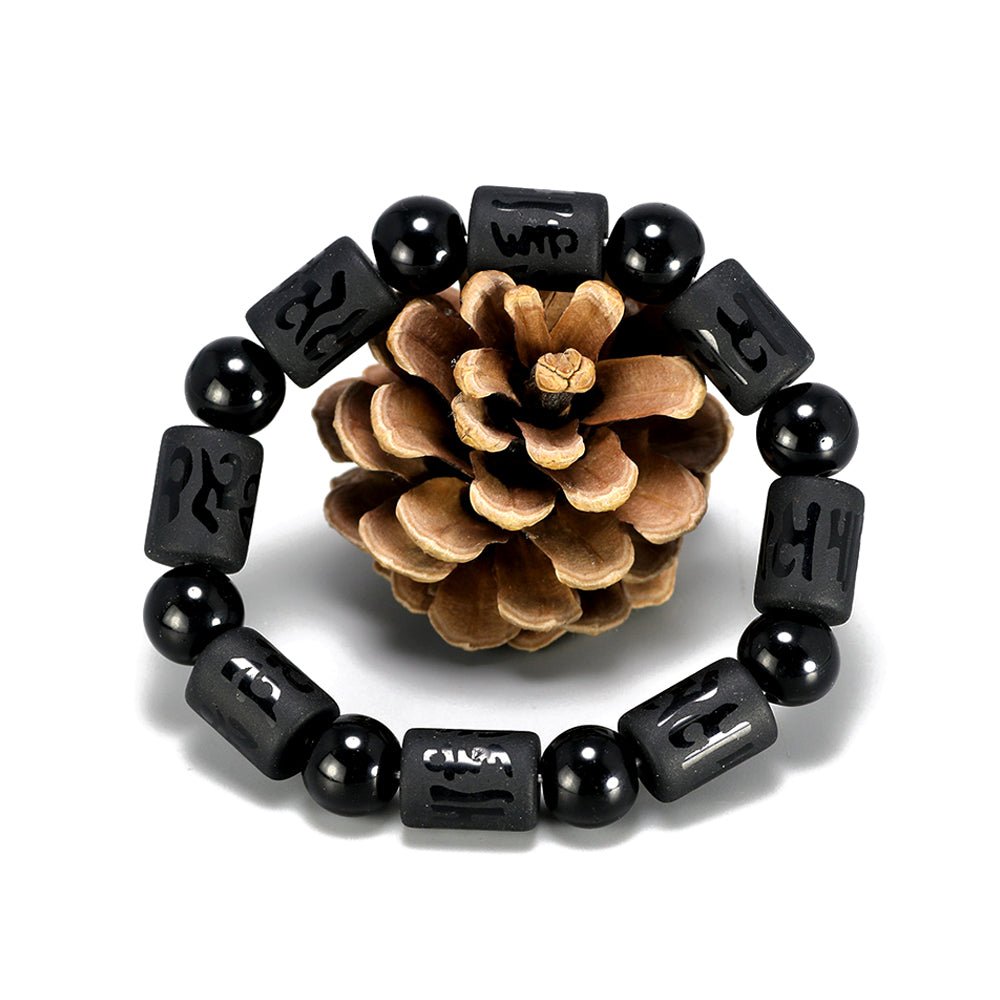 Bracelet mantra de guérison énergétique avec pierres d'obsidienne mates naturelles - Buddha Power Store