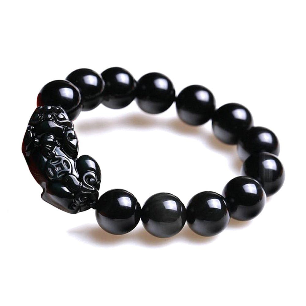 Bracelet Pixiu de richesse et de protection en obsidienne naturelle - Buddha Power Store