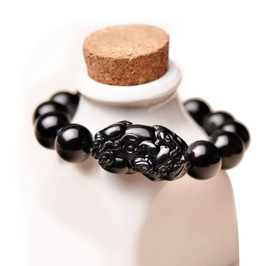 Natural Obsidian Wealth & Protection Pixiu Bracelet - Buddha Power Store