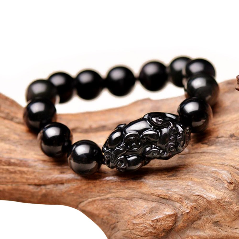 Pixiu-Armband für Reichtum und Schutz aus natürlichem Obsidian – Buddha Power Store