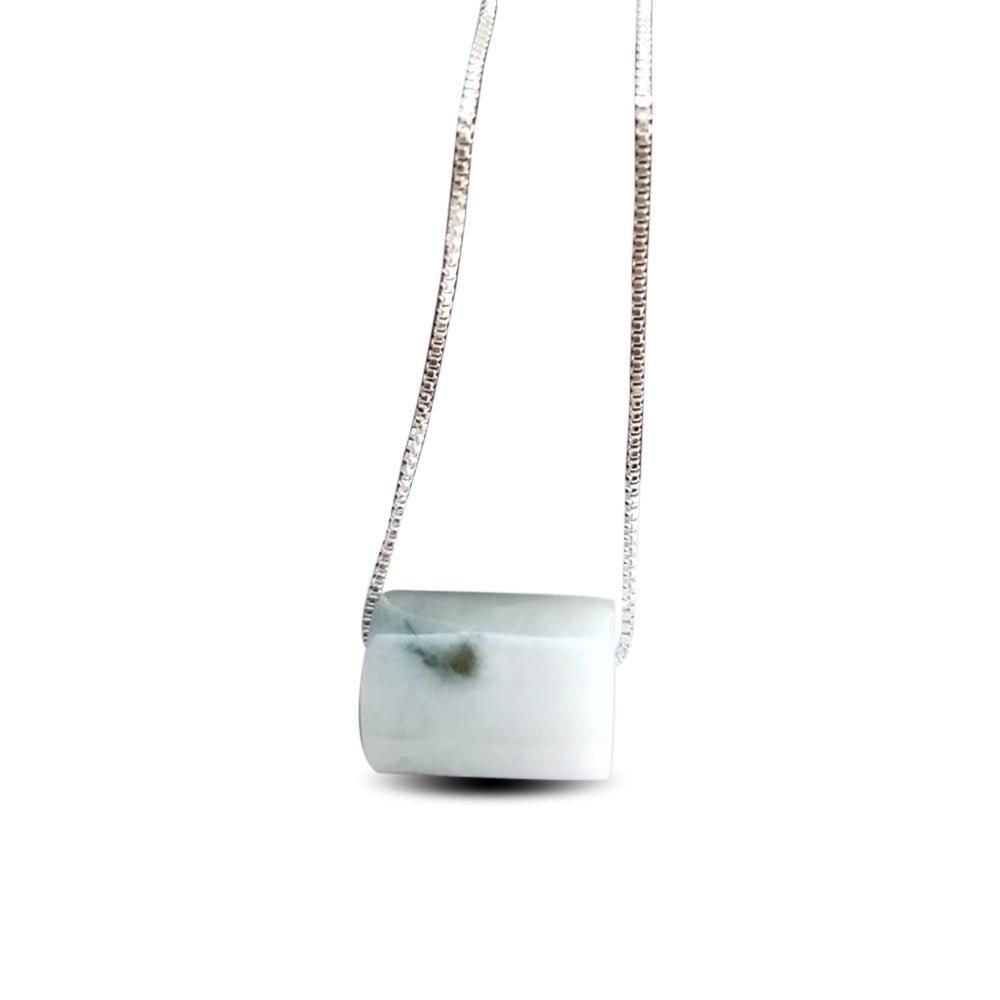Natürliche weiße Jade-Segens- und Glücks-Silberhalskette – Buddha Power Store